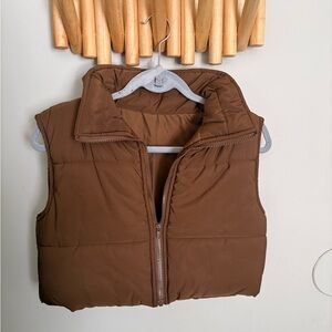 Cropped Brown Puffer Vest